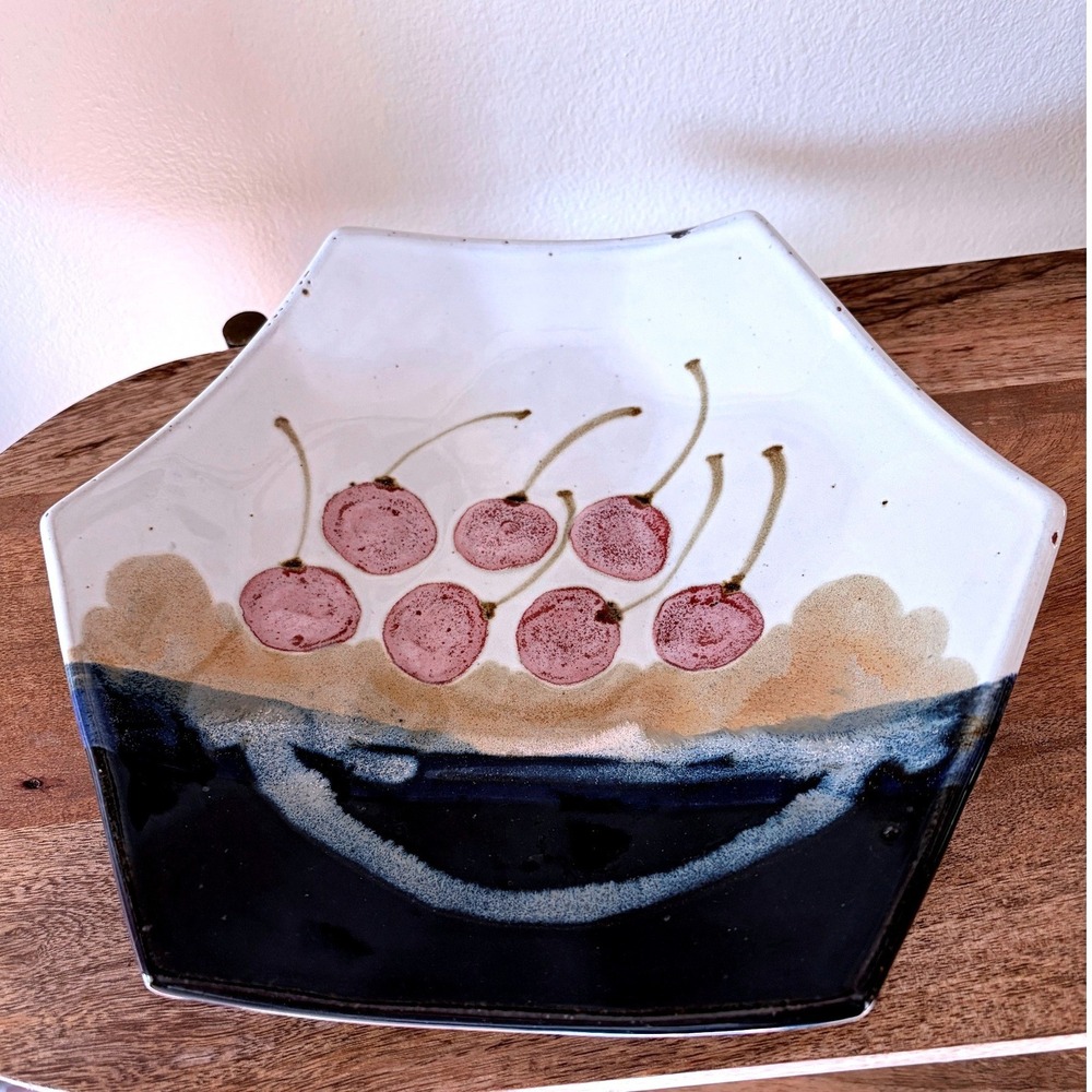 Chapelle Signed Studio Pottery Cherry Bowl Hexagonal Happy Valley Blue Glaze